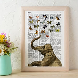 Unique Wall Art Elephant Butterfly Print Nursery Wall Art Elephant Wall Art Baby Shower Gift ANI088 image 3