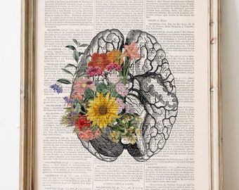 Flowery Brain - Anatomy Wall Art - Floral Art - Medical Art - Prints - Anatomy Print - Science student Gift - SKA140