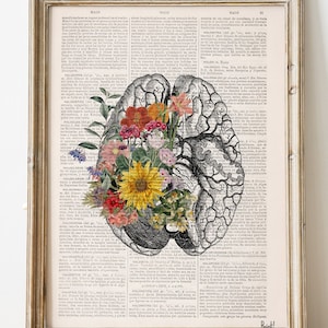 Flowery Brain - Anatomy Wall Art - Floral Art - Medical Art - Prints - Anatomy Print - Science student Gift - SKA140