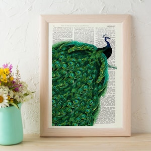 Beautiful Peacock with endless tail wall ,Housewarming art for New home, Emerald green Wall Art, ANI149 image 6