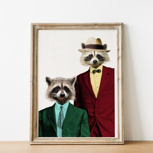 Original Art Funny animal art Racoon Pals Wall decor Unique Gift Wall art Nursery wall art Funny animals art ANI169 image 3