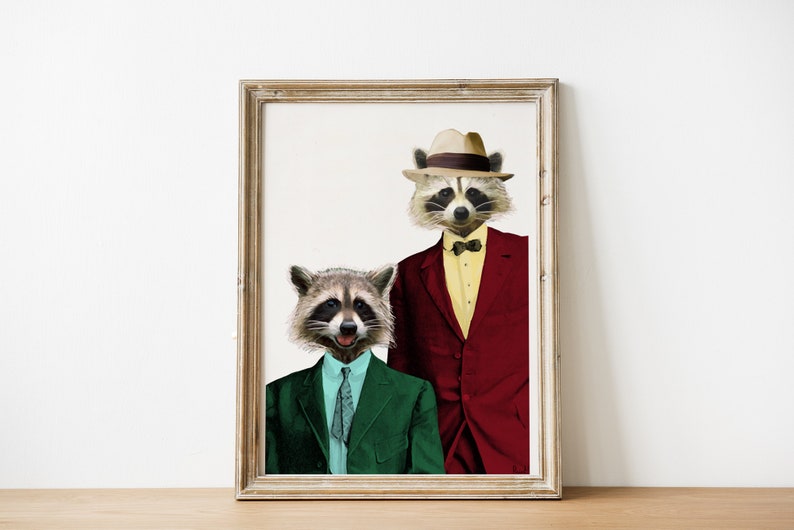 Original Art Funny animal art Racoon Pals Wall decor Unique Gift Wall art Nursery wall art Funny animals art ANI169 image 3