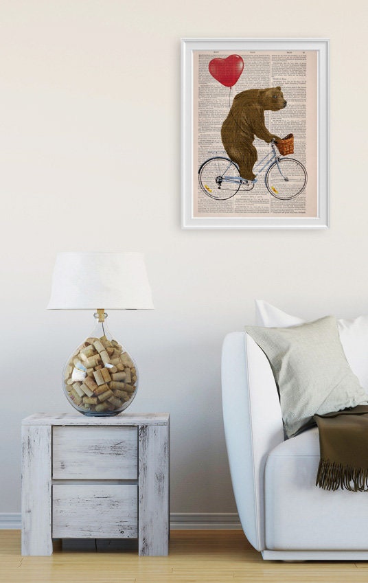 Original Art Wall Art Home Gift Grizzly Bear Riding a Bike Etsy UK