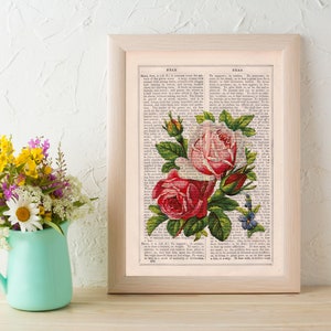 Home decor - Gift for her - Flowers Bouquet - Dictionary Print- Roses Bouquet - Roses art - Bathroom wall art - Botanical wall art - BFL043