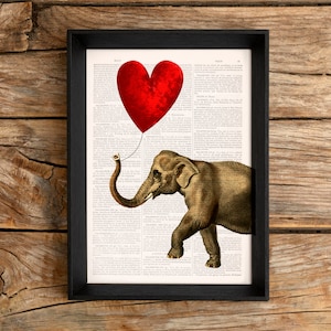 Original Art,  Housewarming home gift, Elephant with Heart shaped balloon, New home gift, Nature art, Funny wall art, Original art, ANI083
