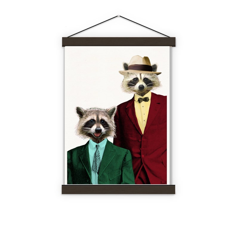 Original Art Funny animal art Racoon Pals Wall decor Unique Gift Wall art Nursery wall art Funny animals art ANI169 image 4