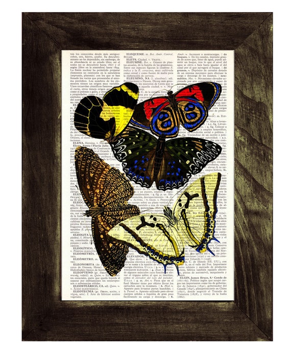 Items similar to Butterflies Dictionary Book Print Altered art on upcycled book pages BFL019