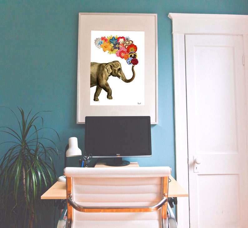 Art prints, Original Art, Elephant with Flowers print, Nursery Decor, Elephant art, Flowers wall art, ANI091WA4 image 6