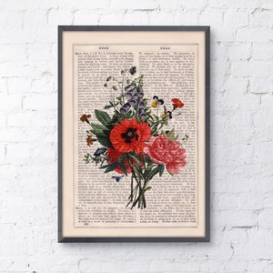 Vintage botanical art , Wall decor, Floral Bouquet on Dictionary Botanical wall art, Housewarming gift, Home gifts, Plant wall art, BFL146 image 7