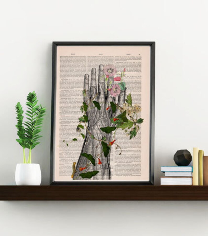 Psychedelic Art, Wall art print Human hand with flowers, Anatomy Print on dictionary, Anatomy art, human art, wall decor art print, SKA092 image 8