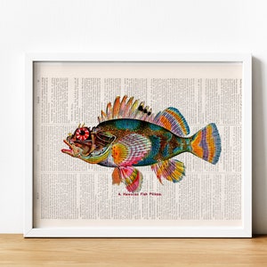 Wall art, Vintage Book Print Dictionary Book print Hawaiian Fish(Pilikoa), Sea life themed Art, SEA069