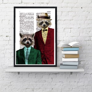 Original Art Funny animal art Racoon Pals Wall decor Unique Gift Wall art Nursery wall art Funny animals art ANI169 image 2