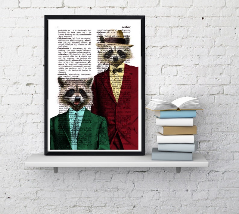 Original Art Funny animal art Racoon Pals Wall decor Unique Gift Wall art Nursery wall art Funny animals art ANI169 image 2