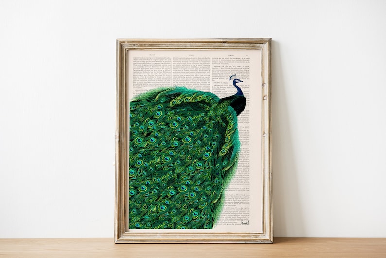 Beautiful Peacock with endless tail wall ,Housewarming art for New home, Emerald green Wall Art, peacock art, ANI149 image 2