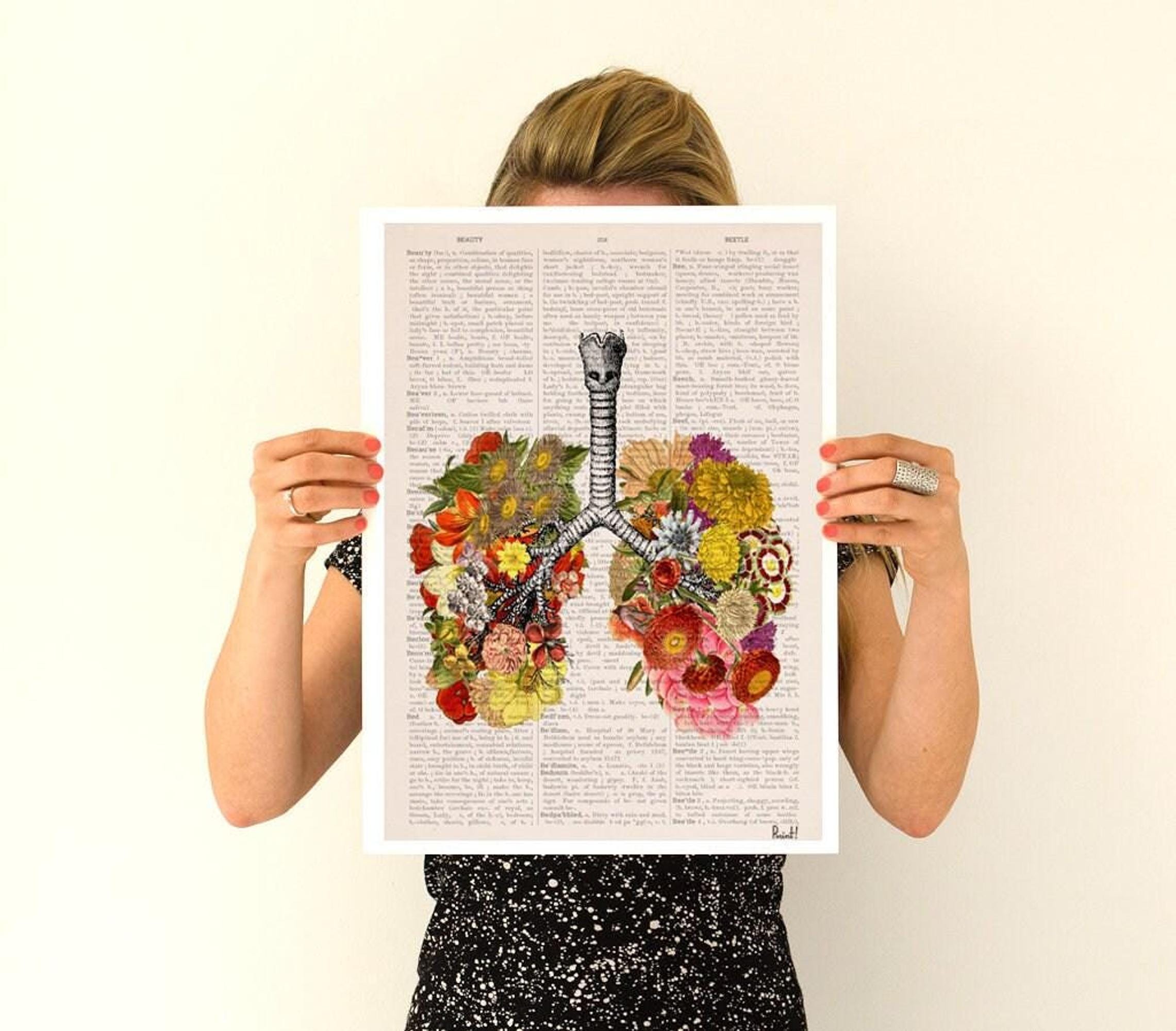 ミュージック S. Flowery Lungs Anatomy Art Print | Vintage Dictionary Page Medical