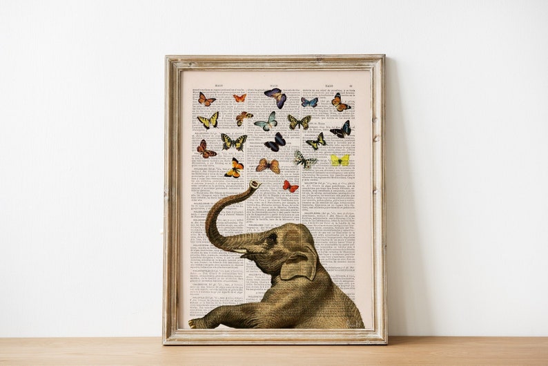 Unique Wall Art Elephant Butterfly Print Nursery Wall Art Elephant Wall Art Baby Shower Gift ANI088 image 7