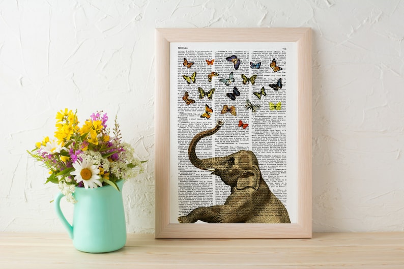 Unique Wall Art Elephant Butterfly Print Nursery Wall Art Elephant Wall Art Baby Shower Gift ANI088 image 3