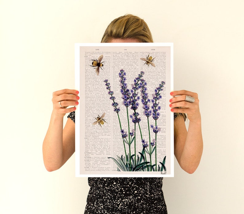 Lavender wall art Bees with Lavender Eco friendly gifts Bee Wall Art Save the Bees Floral Art Print BFL11 image 10