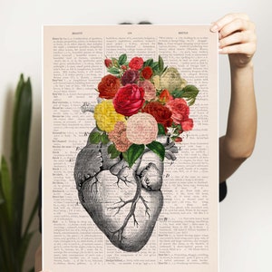 gift for her - Wall art Roses Bouquet Anatomical Heart - Flower Heart art - Flower Anatomy Print- Anatomy Decor - SKA135PA3