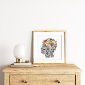 Unique wall Art Flowery Brain Anatomy Art Wall Art print Medical Art Anatomical Art Home decor Art SKA053 Square 12x12 inches