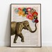 Elephant with Beautiful Flowers, nursery wall decor, printed on vintage book page, perfect for gifts, ANI091b