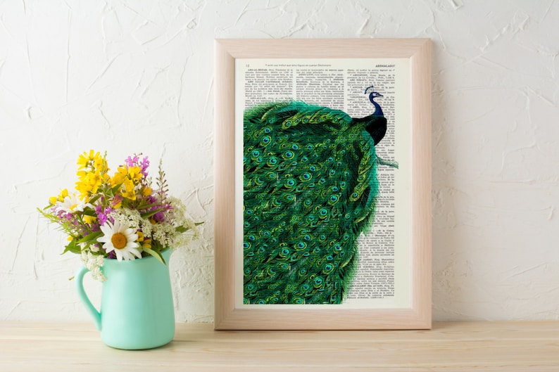 Beautiful Peacock with endless tail wall ,Housewarming art for New home, Emerald green Wall Art, peacock art, ANI149 image 6