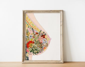 Breast Anatomy Floral Art Print: Postpartum Mum Gift