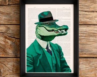 best friend gift, Funnay animal, Chic Crocodile, Wall art, Wall decor, Gift Art for Home, Nursery wall art, Prints, Funny art, ANI172