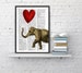 Housewarming home gift, Elephant with Heart shaped balloon, New home gift, Nature art, Funny wall art, Original art, ANI083 