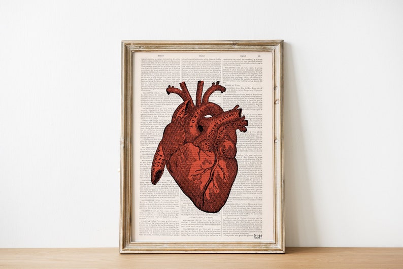 Art Prints , Psychedelic Art, Art print, Gift for him, Dictionary Page Art, Anatomical Heart, Doctor gift, Office unique gift, SKA032A image 1