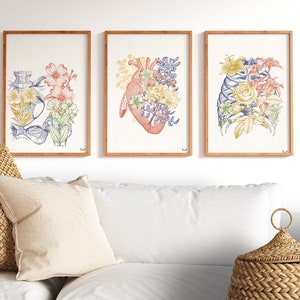 Floral Anatomy Art Prints: Botanical Medical Wall Decor, Set of 3