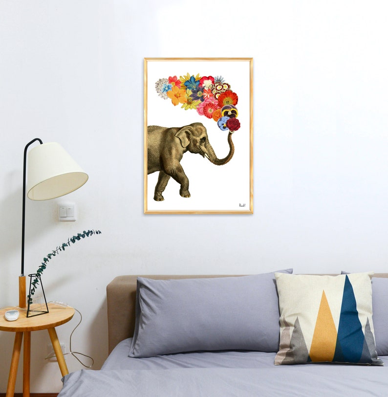 Elephant with Flowers print, Nursery Wall decor, Elephant art, Flowers wall art, ANI091WA4 