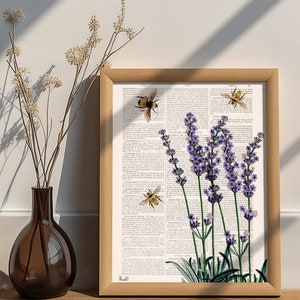 Lavender wall art - Bees with Lavender - Bees and flowers-  Wall Art Poster - Save the Bees - Art Print - Flowers - BFL11