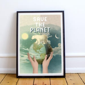 Polar Bear 'Save the Planet' Art Print: Ecological Gift (A3)