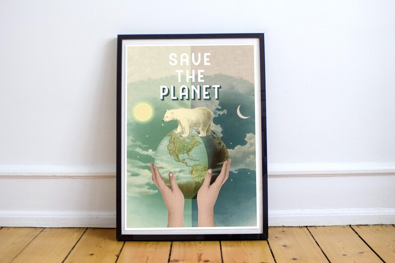 Polar Bear 'Save the Planet' Art Print: Ecological Gift (A3)