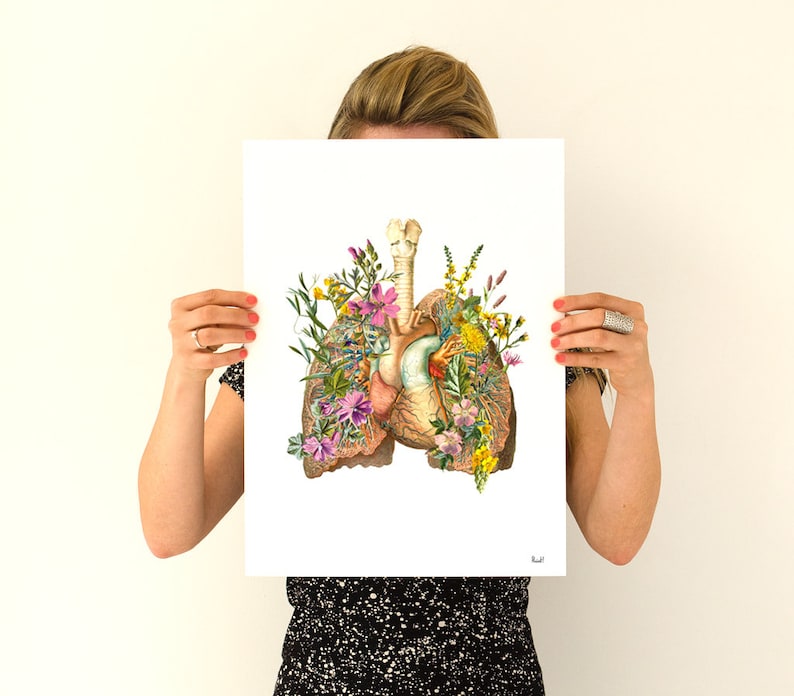 Human Anatomy Lungs Art Print Nature Inspired Yoga Decor Health Awareness Gift SKA099 A3 White 11.7x16.5 inches