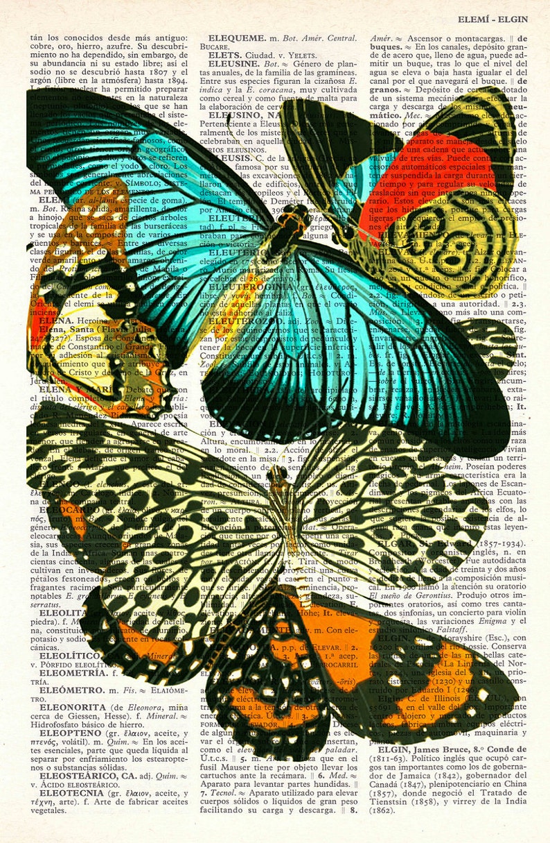 Butterflies collage Dictionary Book Print Altered art on Etsy