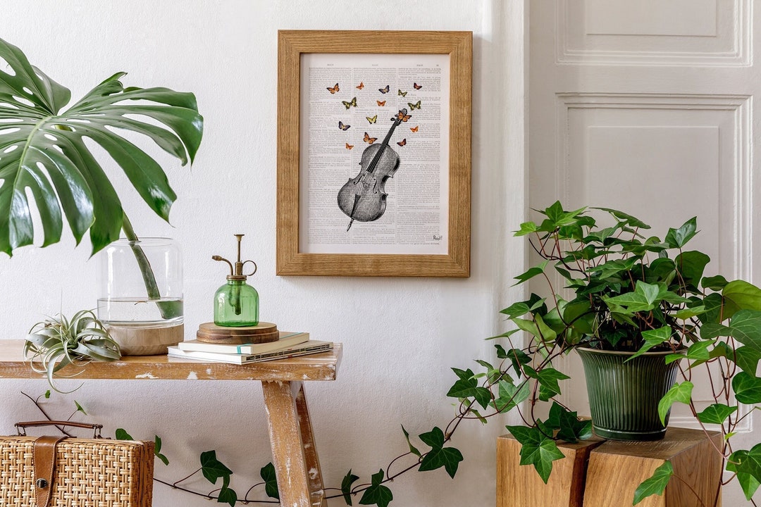 Butterfly Cello Collage Art Print on Vintage Dictionary Page - Etsy
