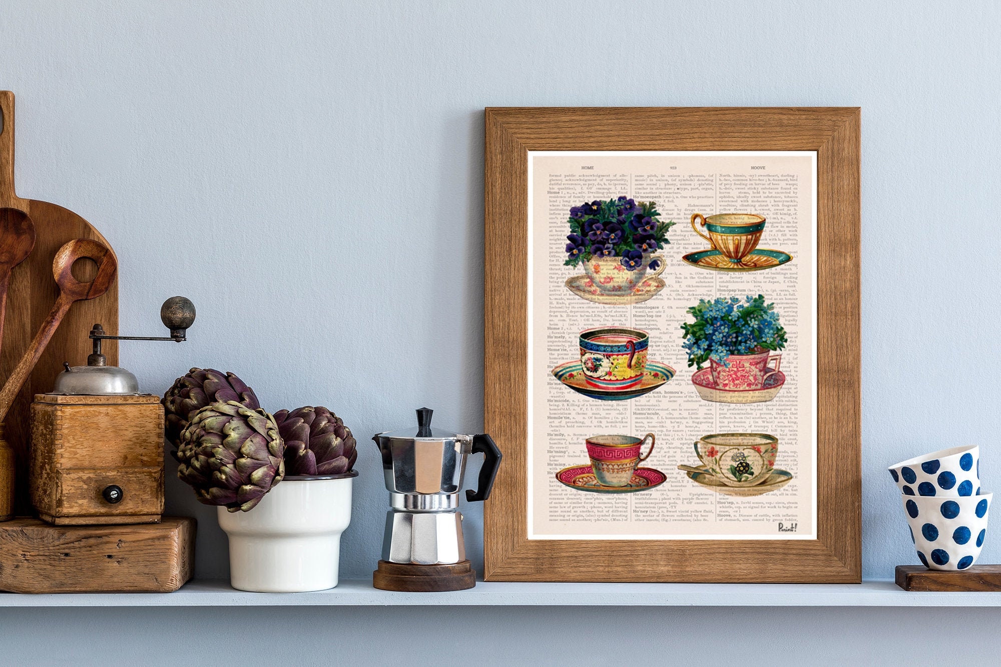 Vintage tea cups collection poster Tea cup art Kitchen art Etsy