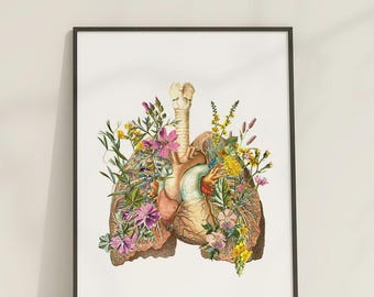 Floral Lungs Anatomy Art Print: Wildflower Human Anatomy Poster