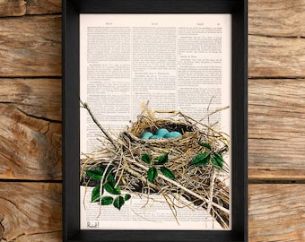 Robin's Nest Art Print | Mother's Day Home Decor Gift | Cottagecore Spring Nature Wall Art | Blue Eggs Bird Print