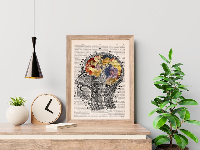 Unique wall Art Flowery Brain Anatomy Art Wall Art print Medical Art Anatomical Art Home decor Art SKA053 Book Page L 8.1x12 inches