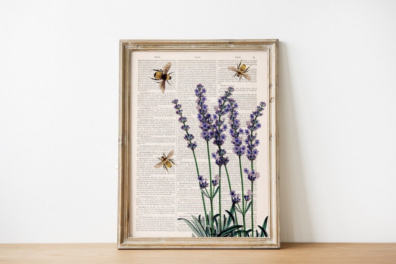 Lavender wall art Bees with Lavender Eco friendly gifts Bee Wall Art Save the Bees Floral Art Print BFL11 image 2