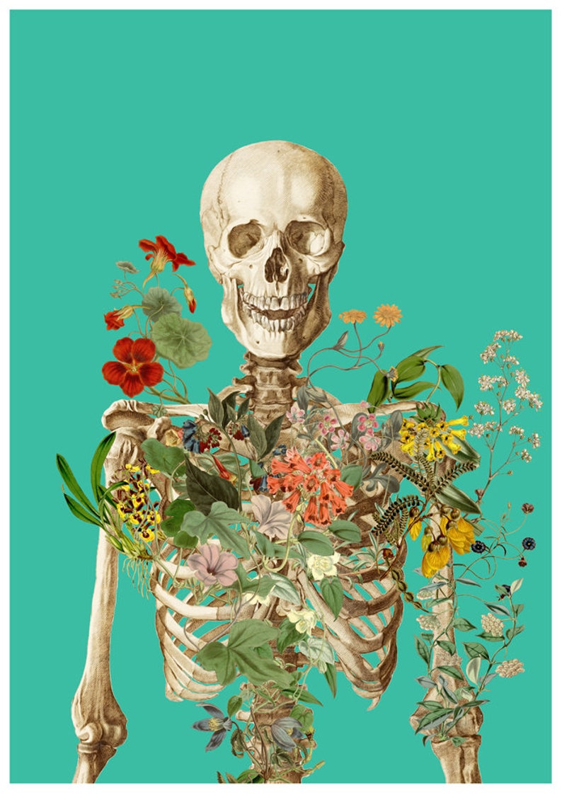 Skeleton covered with flowers Anatomy art with flowers Wall | Etsy