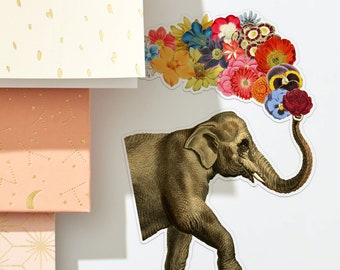 Elephant with Flowers Sticker - Vinyl Laptop Decal