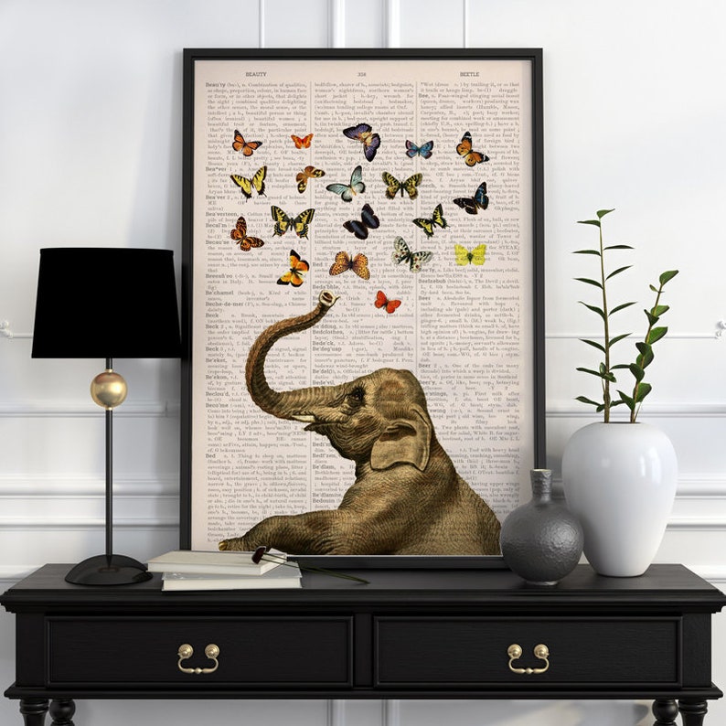 Unique Wall Art Elephant Butterfly Print Nursery Wall Art Elephant Wall Art Baby Shower Gift ANI088 image 5