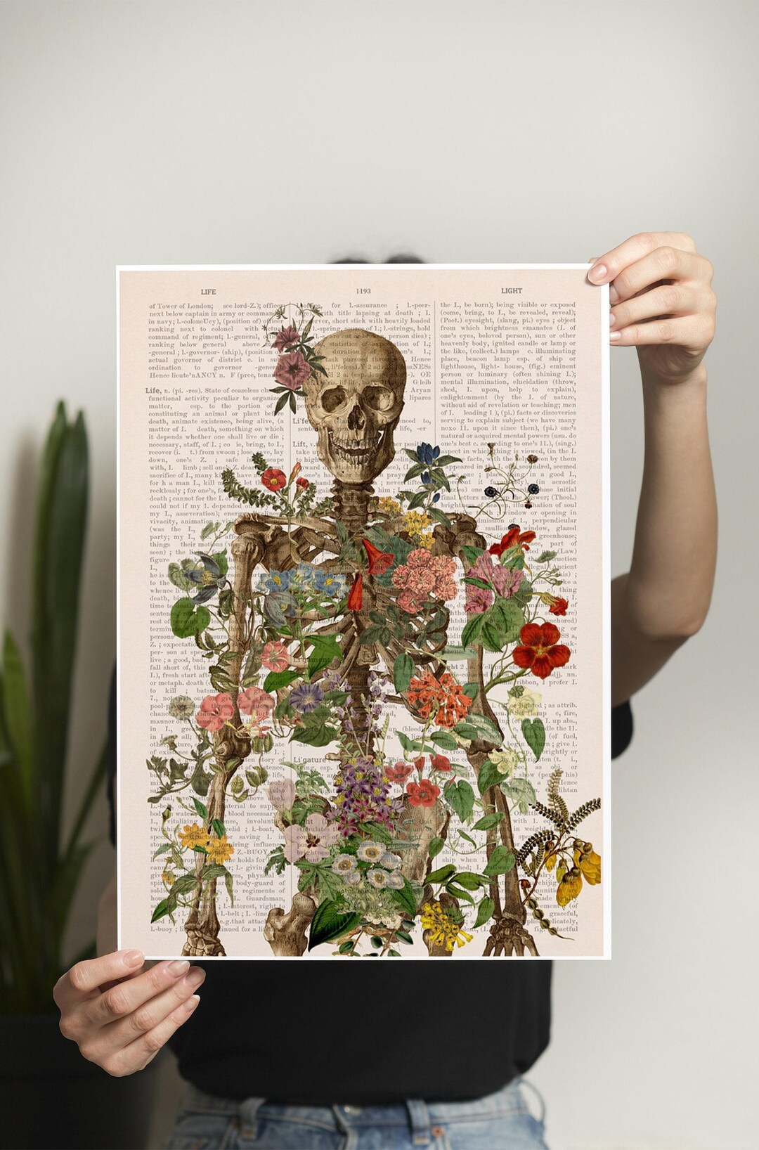 Anatomical Skeleton Art Print: Vintage Book Page, Floral Anatomy - Etsy