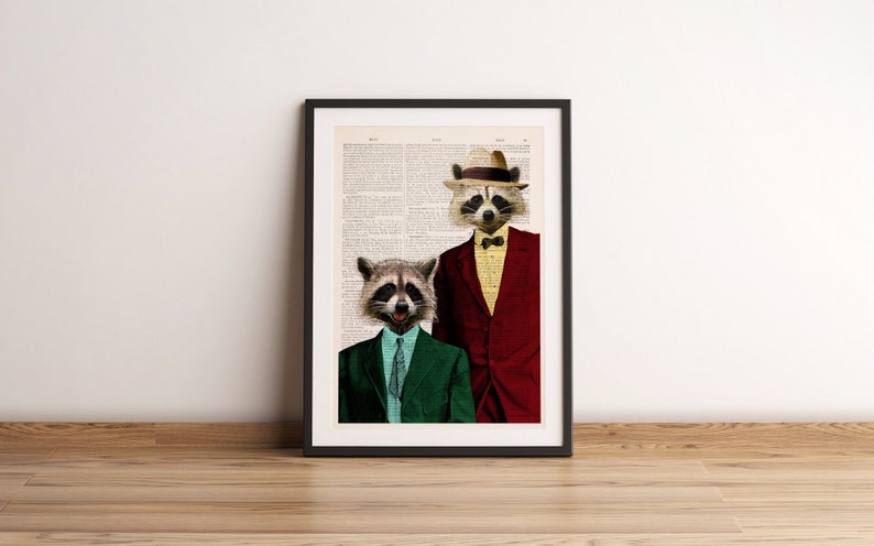 Original Art Funny animal art Racoon Pals Wall decor Unique Gift Wall art Nursery wall art Funny animals art ANI169 image 1