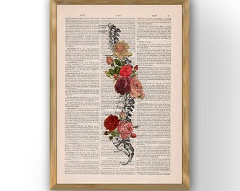 Springtime Spine Decorative Art - Flowers on Skull - Nature Inspired Print - Decorative Art - Wall hanging - Therapyst gift - SKA137