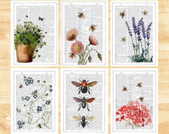 Botanical Bees Postcard Set: Floral Thank You Cards, Set of 6